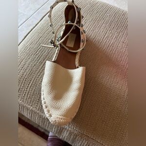 Valentino Cream Espadrille Flats with Blue Accents
